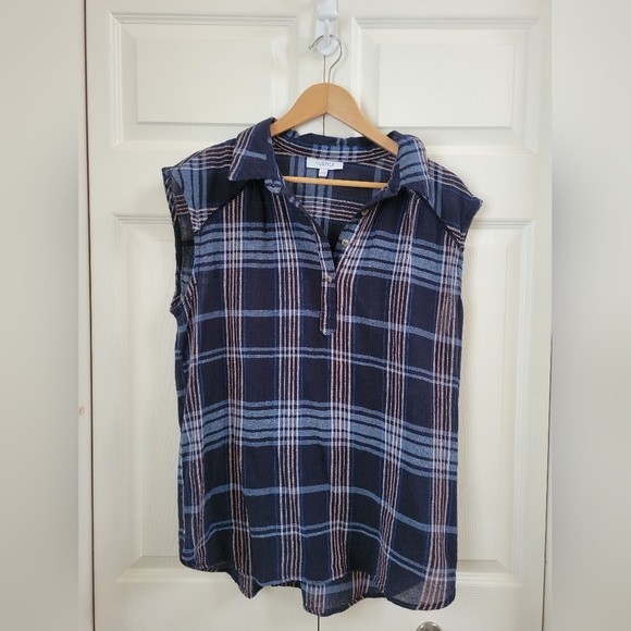 Sleeveless Plaid Shirt - Picture 1 of 4